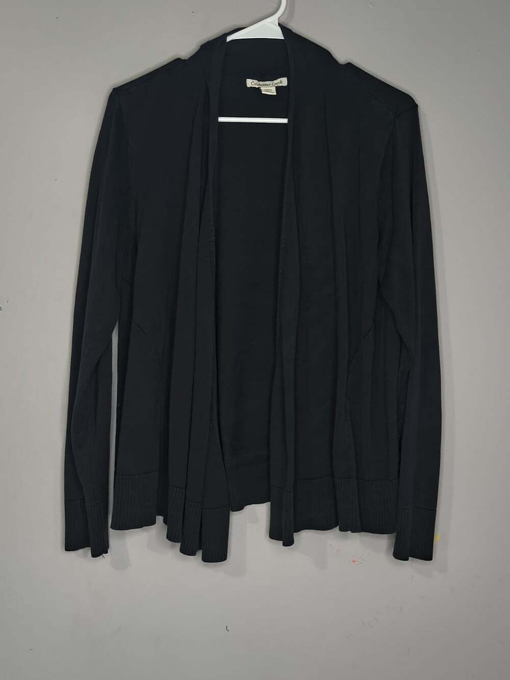 Coldwater Creek Open Front Draped Black Cardigan Silk Cotton Blend Women's Large
